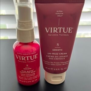 New Virtue Smooth Frizz Block Smoothing Spray & Un-Frizz Cream-Travel or Sample